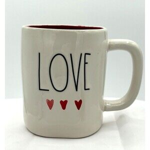 Rae Dunn LOVE Mug Ivory Hearts Valentines Love Artisan Collection Red Glazed New
